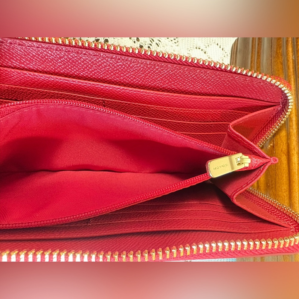 Coach Vibrant Red Textured Wallet - Picture 4 of 10